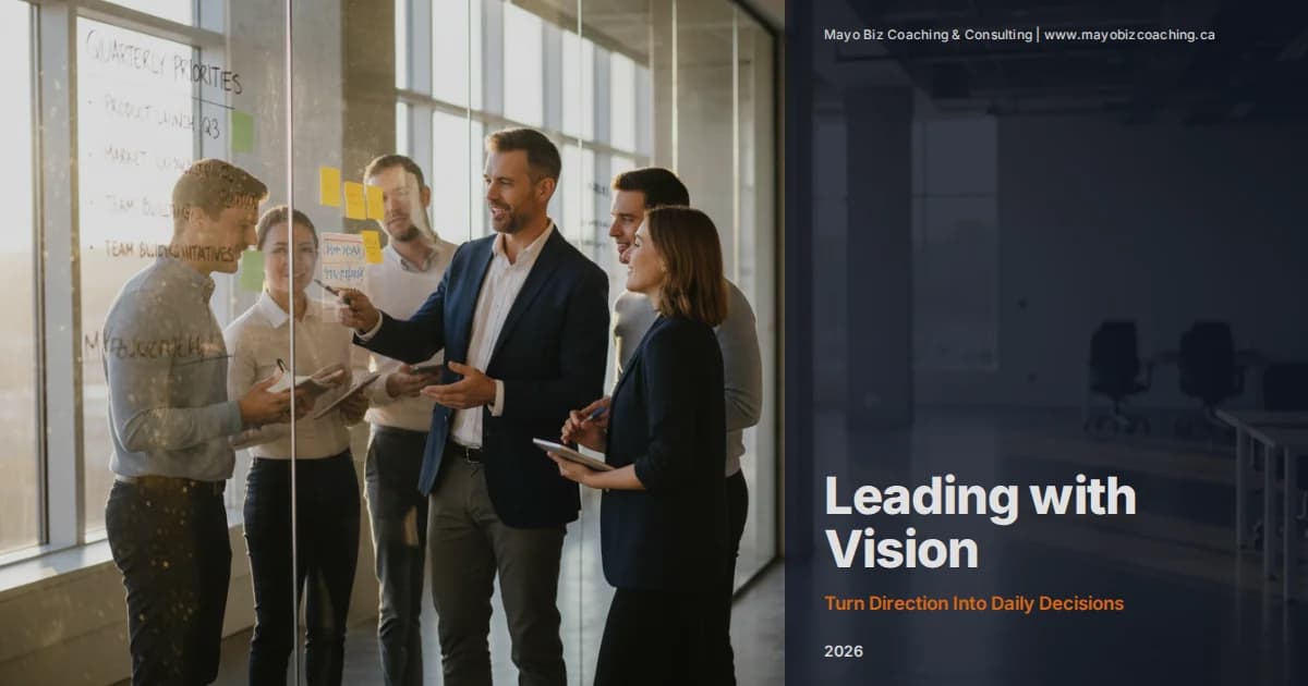 Business leader aligning team members around a clear vision in a bright collaborative office
