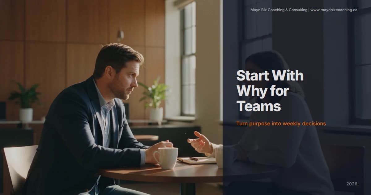 Team leader facilitating a purpose-driven planning conversation with colleagues in a warm collaborative workspace