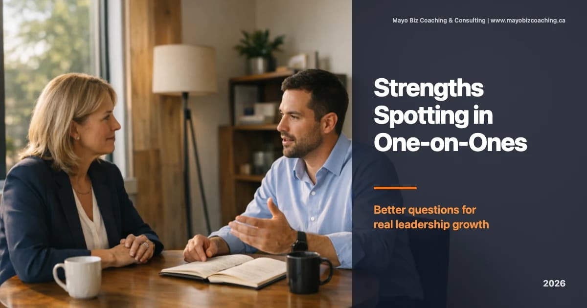 Leader using strengths-based one-on-one questions in a warm coaching conversation