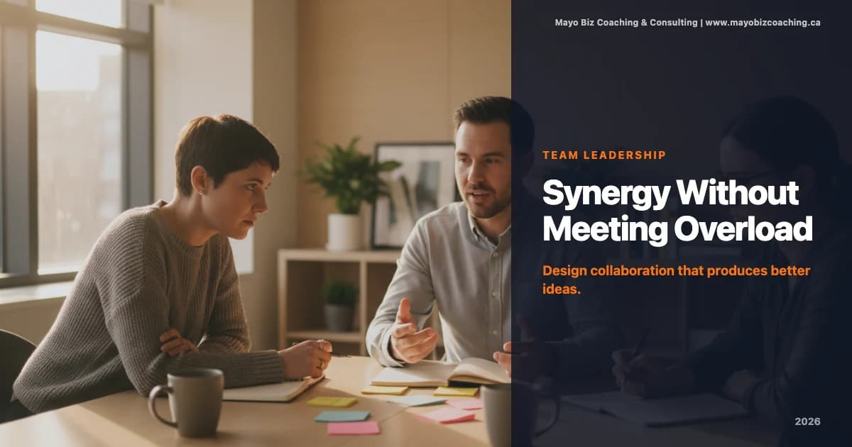 Leadership team using team collaboration design to reduce meeting overload and improve decision quality