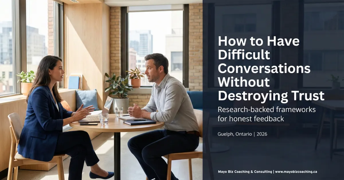 Leader having an honest feedback conversation with a team member while maintaining trust and respect