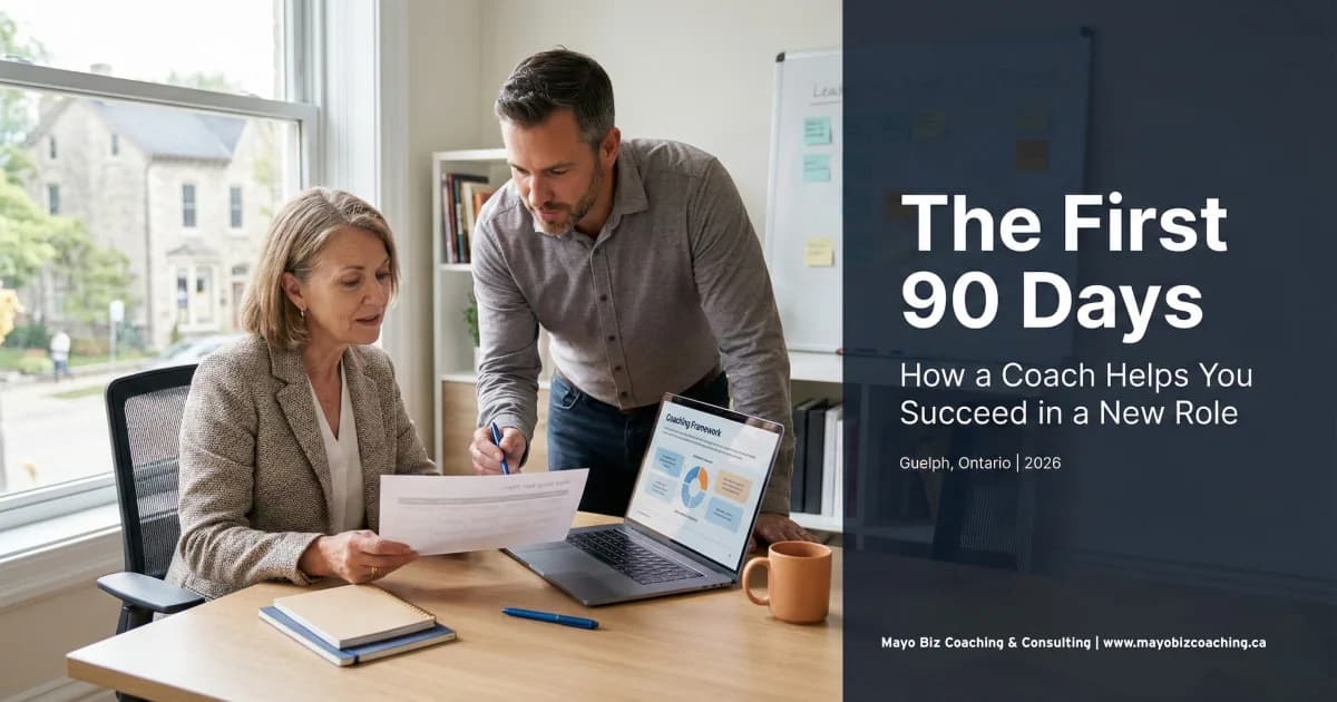 New leader working with a coach during leadership transition to build confidence and team trust in the first 90 days