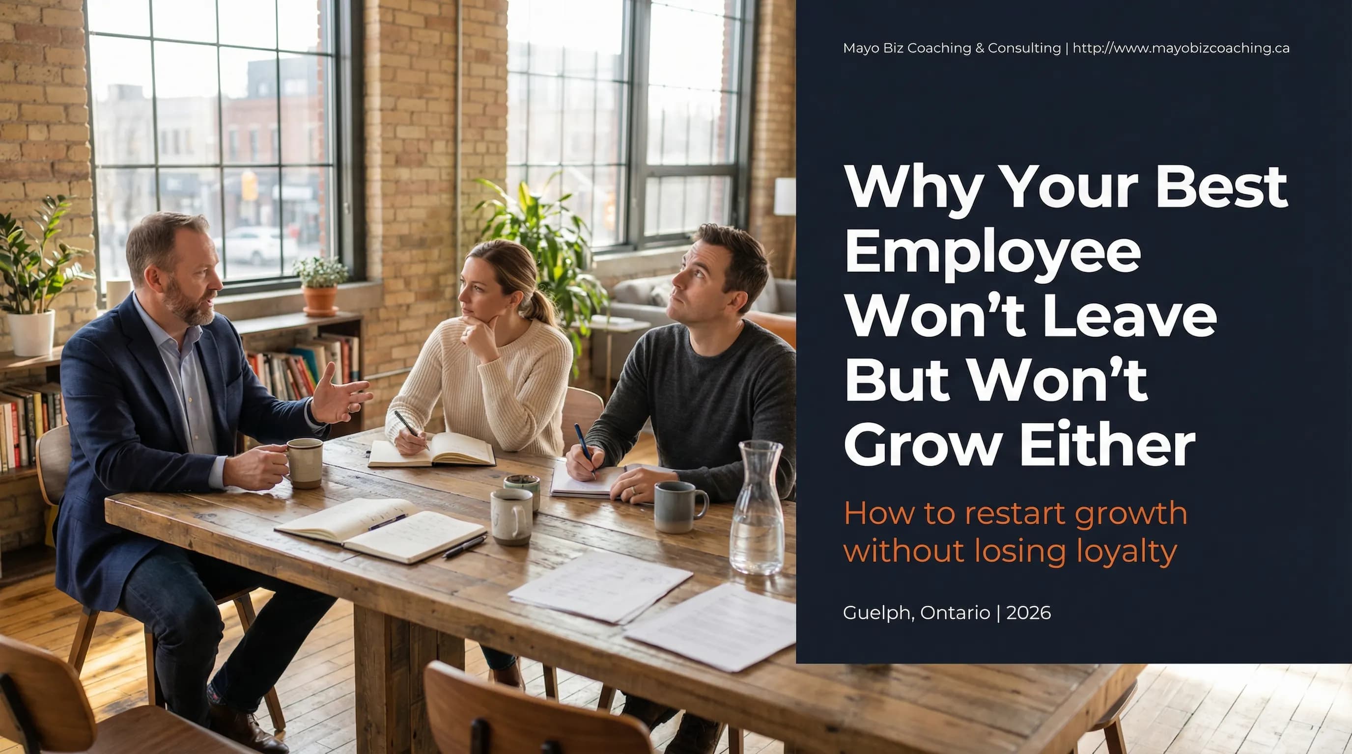 Manager having a coaching conversation with a long tenured employee about lateral career growth options