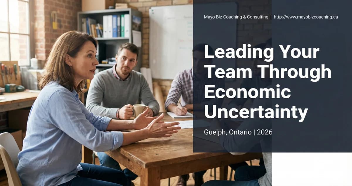 Business leader having an honest conversation with their small team during a period of economic uncertainty