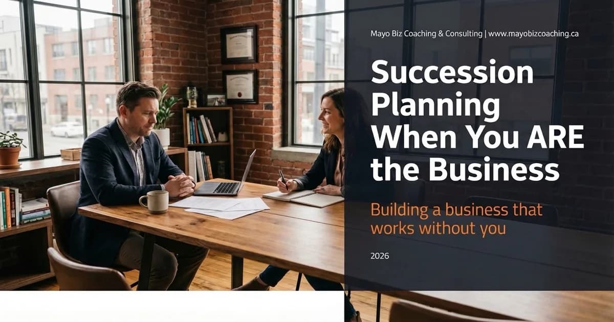 Business owner reviewing succession planning documents with a leadership coach in a warm office setting